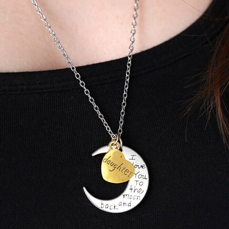 Half-Moon-Shaped Alloy Plated Pendant Necklace With Greetings Engraved At The Backside For Family, Diameter 3cm, Perimeter 9.4cm(Silver+Gold For daughter), For daughter For daughter
