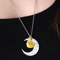 Half-Moon-Shaped Alloy Plated Pendant Necklace With Greetings Engraved At The Backside For Family, Diameter 3cm, Perimeter 9.4cm(Silver+Gold For daughter), For daughter For daughter