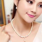 3 in 1 Bridal Accessories Lady Classic Fashion Bead Earring Necklace Jewelry Set Gold