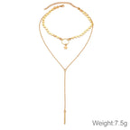 Simple Sexy Handmade Sequins Star Tassels Circle Clavicle Chain Long Pendant Double-layer Chain, Double-layer Chain