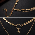 Simple Sexy Handmade Sequins Star Tassels Circle Clavicle Chain Long Pendant Double-layer Chain, Double-layer Chain