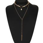 Simple Sexy Handmade Sequins Star Tassels Circle Clavicle Chain Long Pendant Double-layer Chain, Double-layer Chain Double-layer Chain Gold