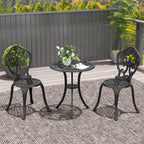 3 PCs Cast Aluminium Bistro Set w/ Parasol Hole for Balcony, Black