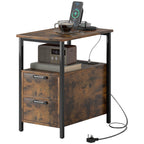 Bedside Table with Charging Station for Living Room, Rustic Brown