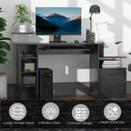 Computer Desk PC Workstation with Drawer, Shelves and CPU Storage Rack, Home Office Furniture, 152 x 60 x 88cm, Black with Wood Grain
