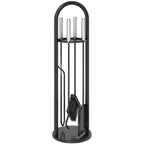 5 Piece Fireplace Tools Set, Metal Fireplace Accessories with Broom, Shovel, Poker, Tongs & Stand, Silver