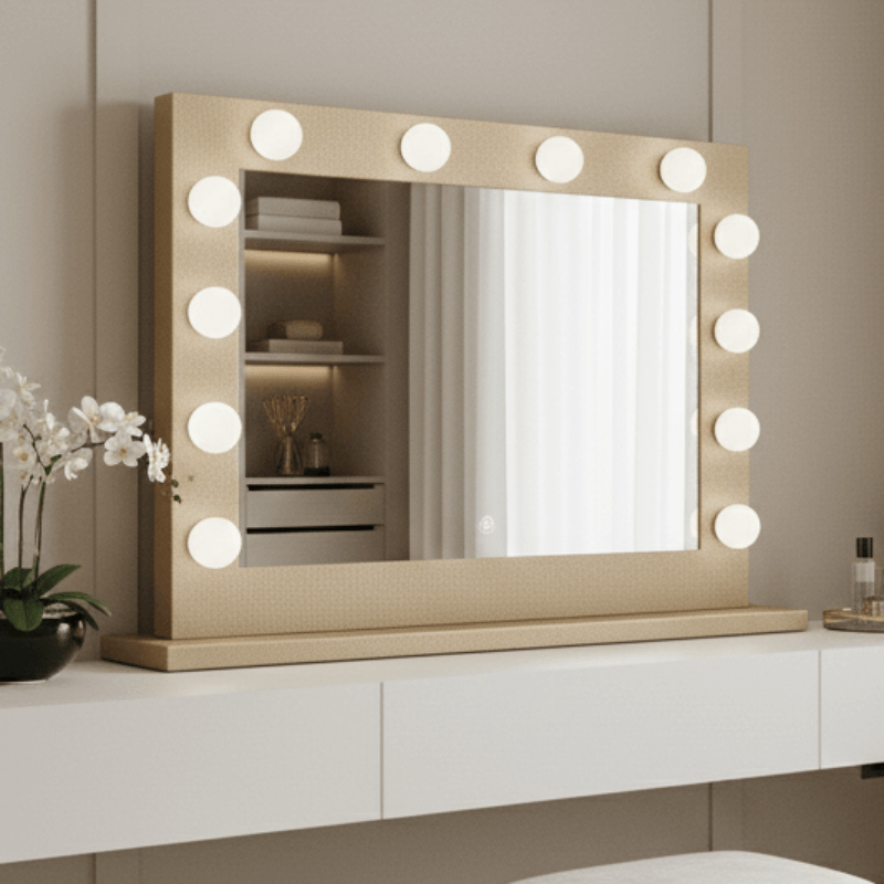 Gold Vanity Face LED Mirror 80 x 60cm