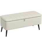 Storage Ottoman Bench, Linen Fabric Footstool with Steel Legs Cream White