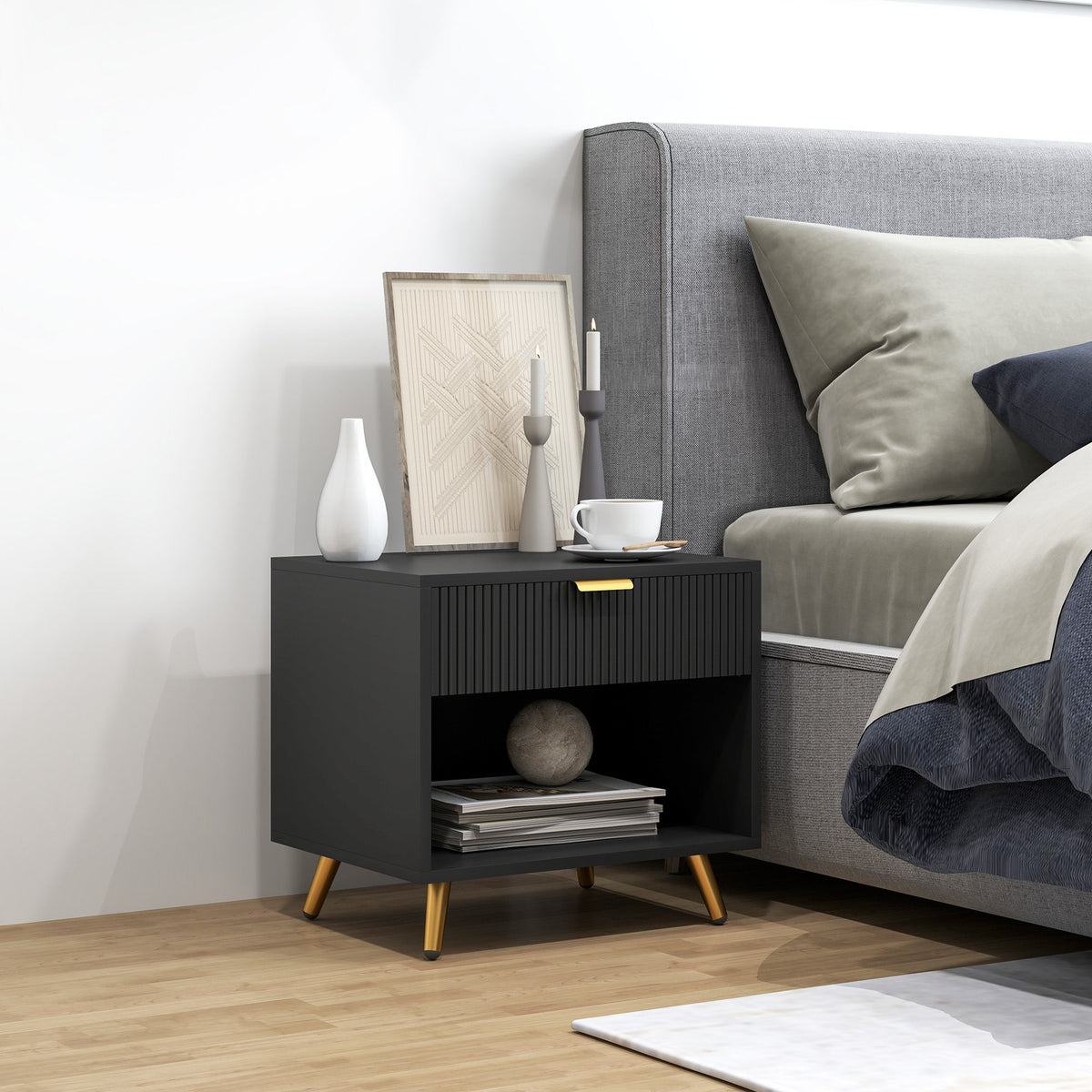 Small Table With Drawer, Open Compartment and Handle
