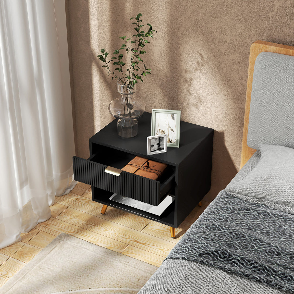 Small Table With Drawer, Open Compartment and Handle