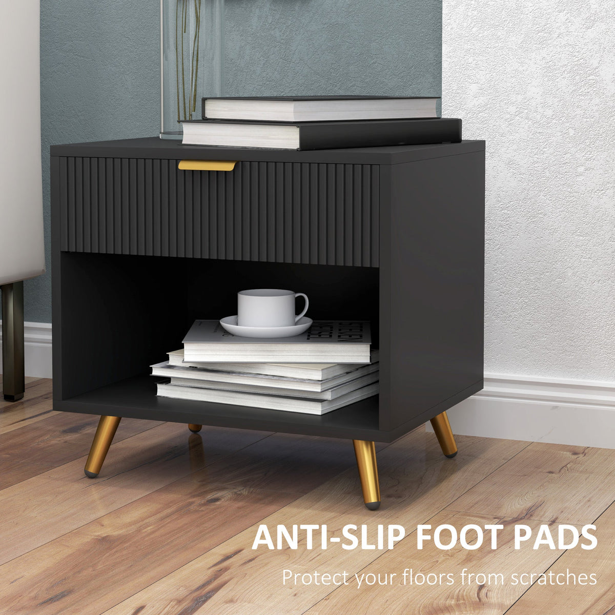 Small Table With Drawer, Open Compartment and Handle