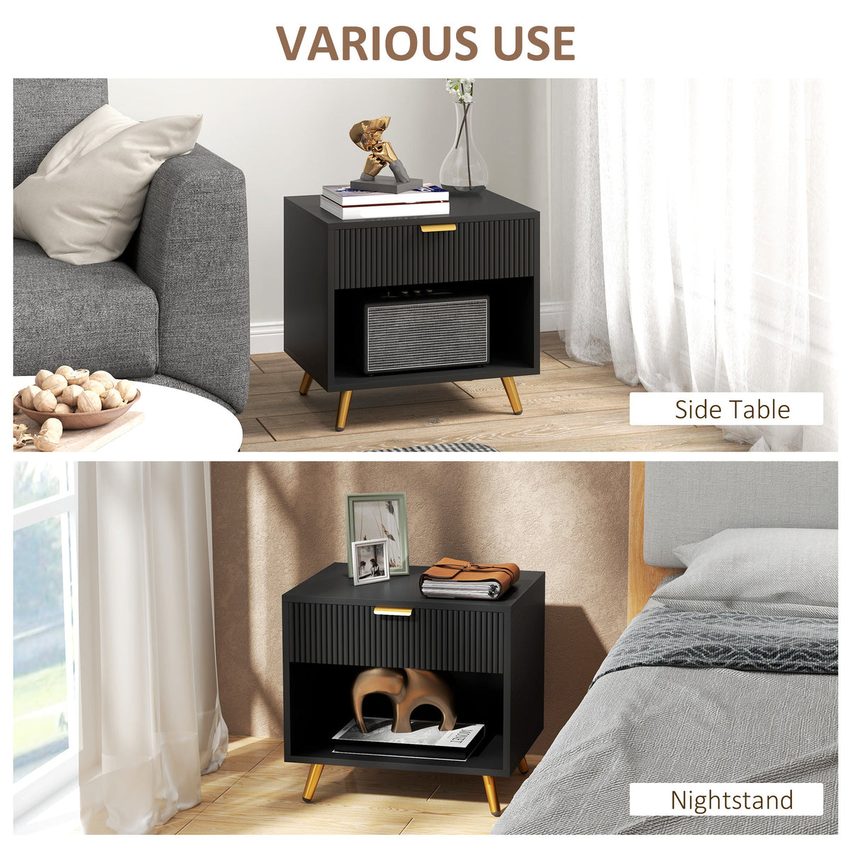Small Table With Drawer, Open Compartment and Handle