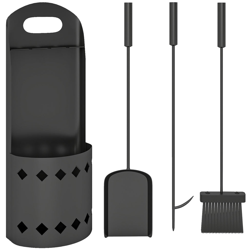4 Piece Fireplace Companion Set, Metal Fireplace Accessories with Broom, Shovel, Poker, Bucket, Black