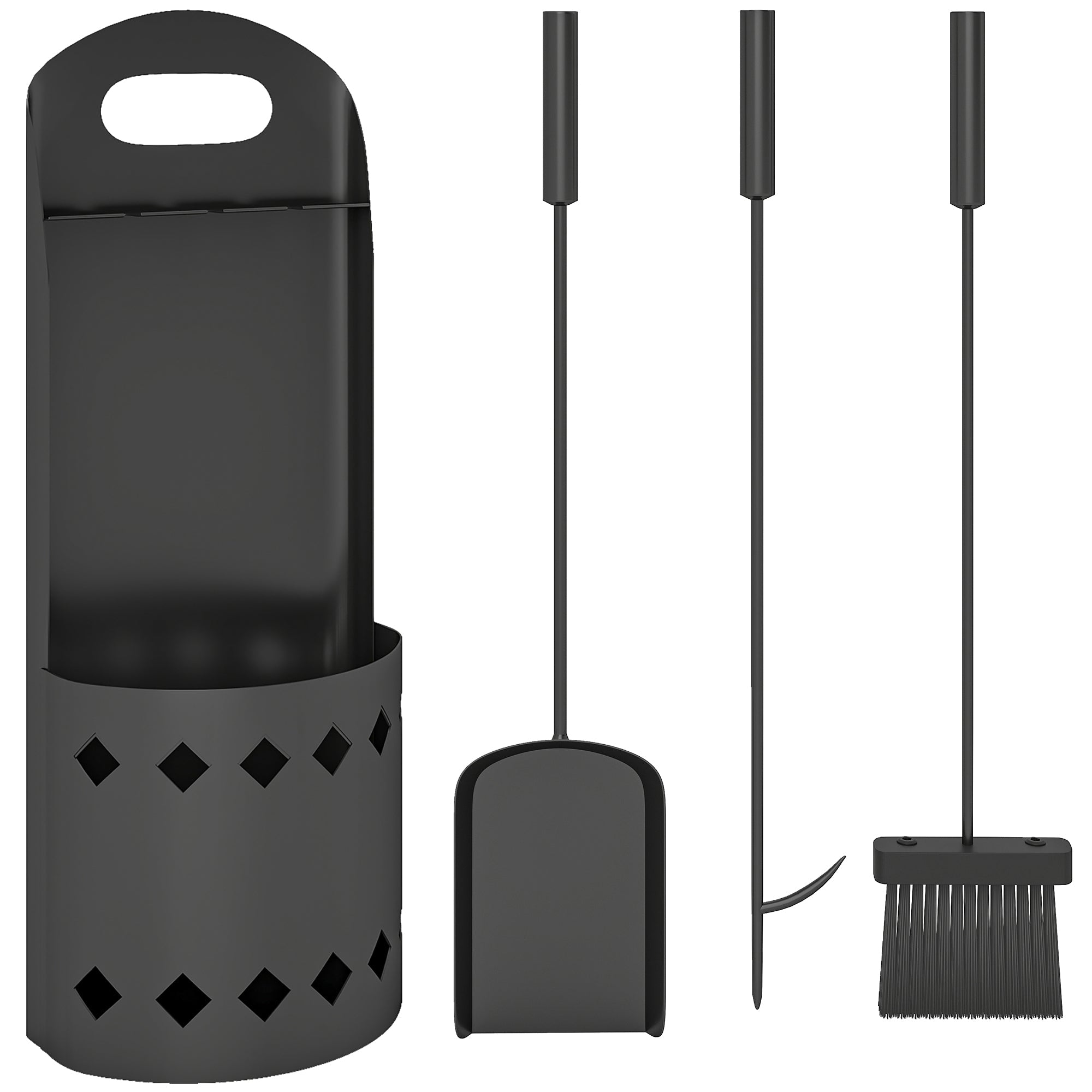 4 Piece Fireplace Companion Set, Metal Fireplace Accessories with Broom, Shovel, Poker, Bucket, Black