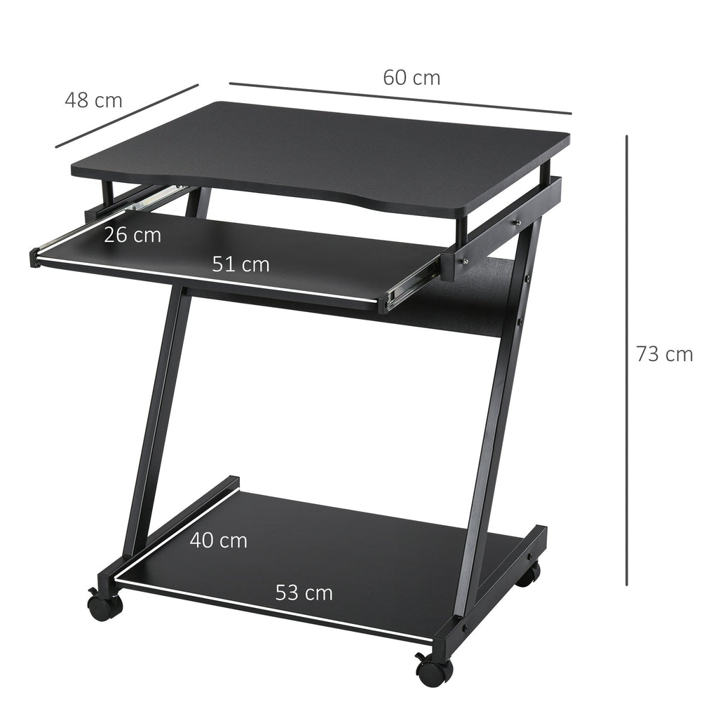 Movable Computer Desk with 4 Moving Wheels, Sliding Keyboard Tray, Home Office Workstation, Black