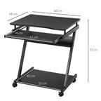 Movable Computer Desk with 4 Moving Wheels, Sliding Keyboard Tray, Home Office Workstation, Black