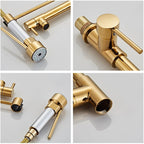 Copper Pull Type Large Spring Double Outlet Kitchen Sink Hot Cold Faucet, Gold