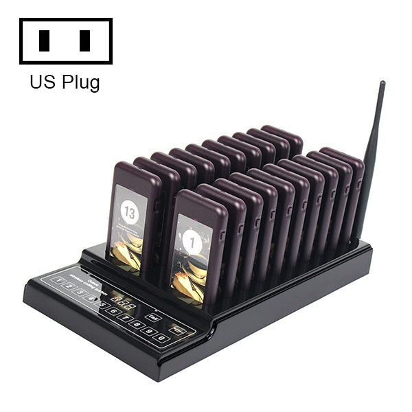 QC100 999 Channel Restaurant Wireless Paging Queuing Calling System with 20 Call Coaster Pagers, US Plug Default Title