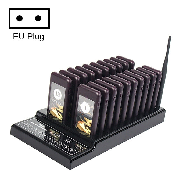 QC100 999 Channel Restaurant Wireless Paging Queuing Calling System with 20 Call Coaster Pagers, EU Plug Default Title