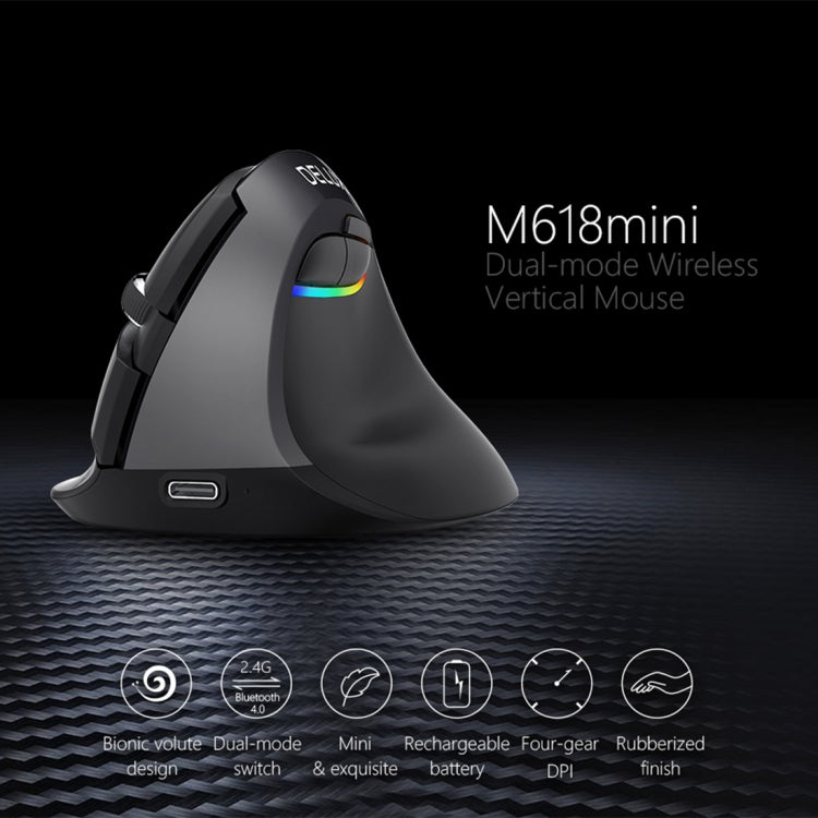 DELUX M618 Mini 2.4G Wireless 2400DPI USB Rechargeable Ergonomic Vertical Mouse, M618 Grey – Durable Build, Easy to Use