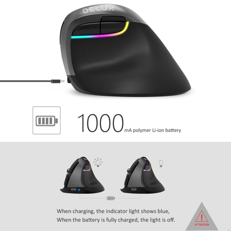 DELUX M618 Mini 2.4G Wireless 2400DPI USB Rechargeable Ergonomic Vertical Mouse, M618 Grey – Durable Build, Easy to Use