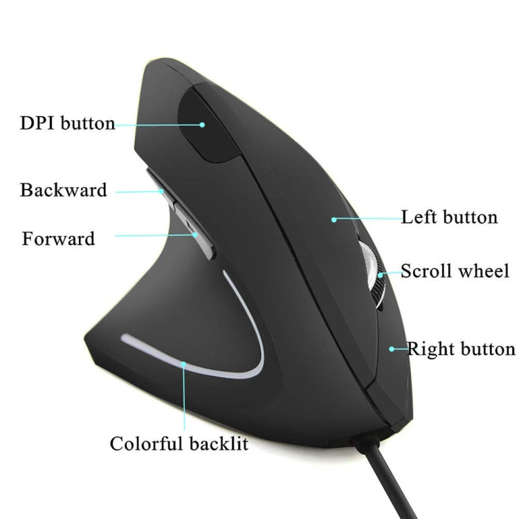 CM0093 Wired Version 2.4GHz Three-button Vertical Mouse for Left-hand, Resolution: 1000DPI / 1200DPI / 1600DPI, Cable Length：1.7m, Wired Version – Durable Build, Easy to Use