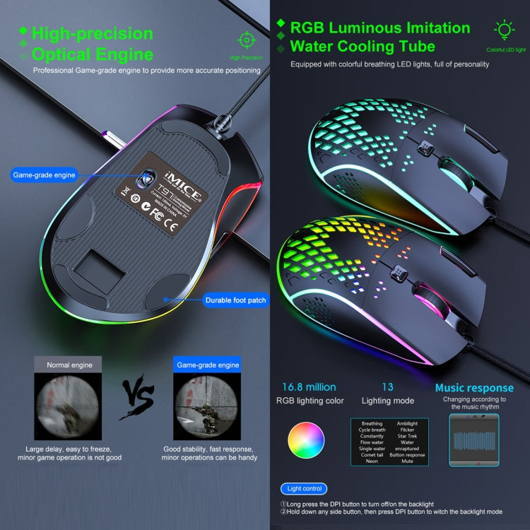 iMICE T97 Gaming Mouse RGB LED Light USB 7 Buttons 7200 DPI Wired Gaming Mouse – Durable Build, Easy to Use