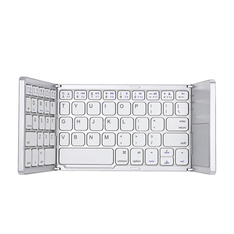 B033 Rechargeable 3-Folding 64 Keys Bluetooth Wireless Keyboard with Touchpad, 3-Folding 64 Keys with Touchpad White – Bluetooth 3-Folding 64 Keys with Touchpad White Silver