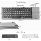 B033 Rechargeable 3-Folding 64 Keys Bluetooth Wireless Keyboard with Touchpad, 3-Folding 64 Keys with Touchpad White – Bluetooth