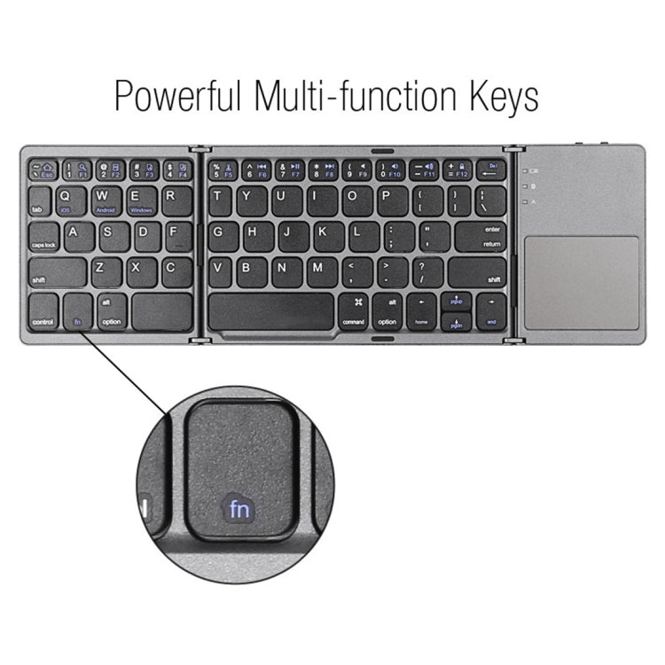 B033 Rechargeable 3-Folding 64 Keys Bluetooth Wireless Keyboard with Touchpad, 3-Folding 64 Keys with Touchpad White – Bluetooth