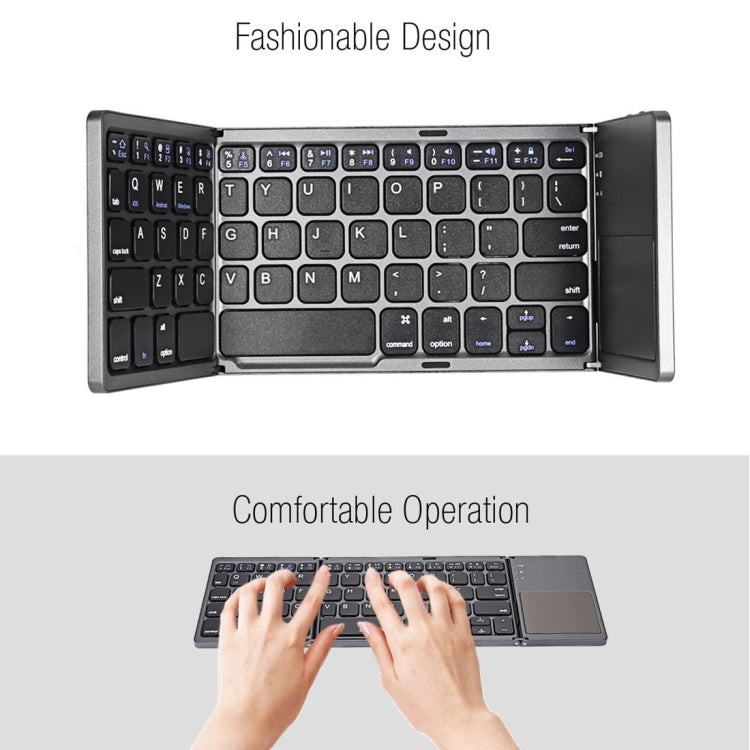 B033 Rechargeable 3-Folding 64 Keys Bluetooth Wireless Keyboard with Touchpad, 3-Folding 64 Keys with Touchpad White – Bluetooth