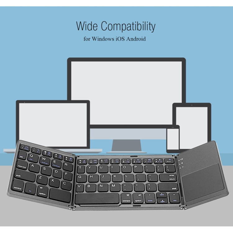 B033 Rechargeable 3-Folding 64 Keys Bluetooth Wireless Keyboard with Touchpad, 3-Folding 64 Keys with Touchpad White – Bluetooth