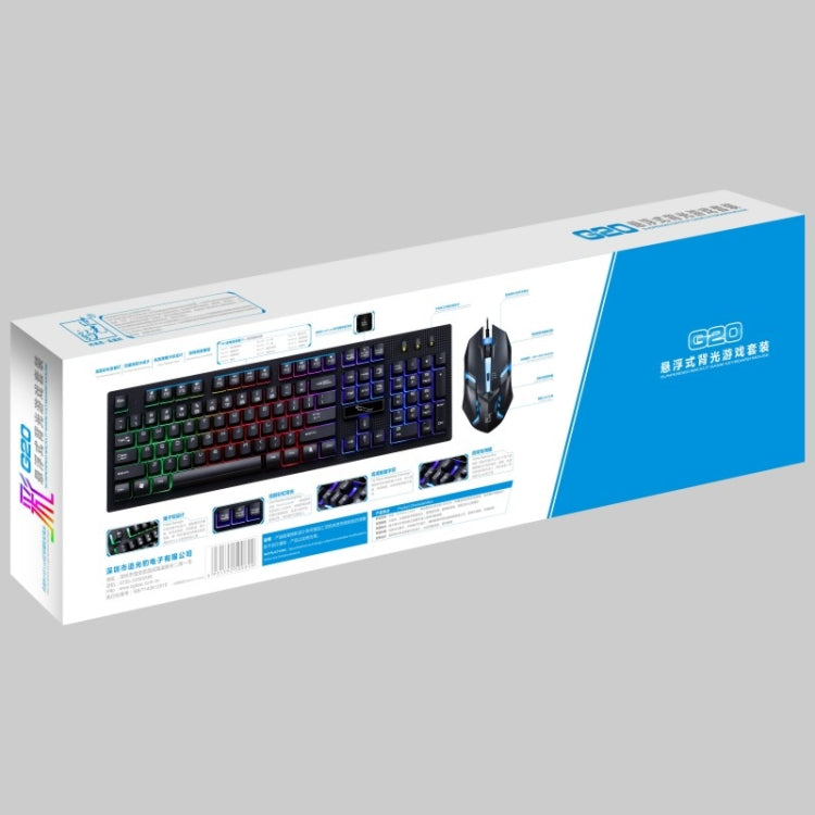 ZGB G20 1600 DPI Professional Wired Glowing Mechanical Feel Suspension Keyboard + Optical Mouse Kit for Laptop, PC – Wear-resistant