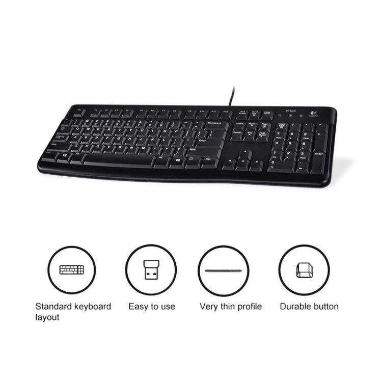 Logitech K120 USB Waterproof Splash Wired Keyboard for Desktop Computers / Laptops, Logitech K120 – Waterproof