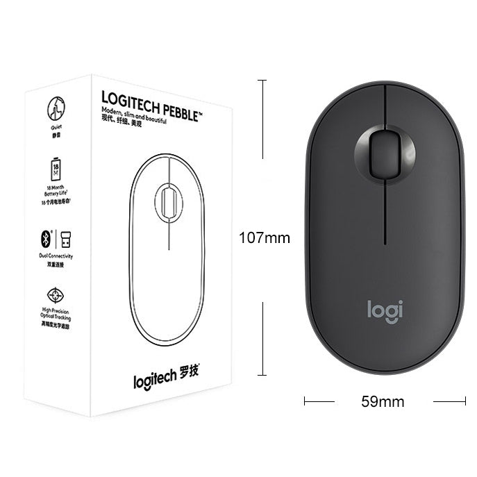 Logitech Pebble Cobblestone Shape Thin 3-keys 1000DPI Mute Wireless Bluetooth Optical Mouse, Wireless Range: 10m – Bluetooth
