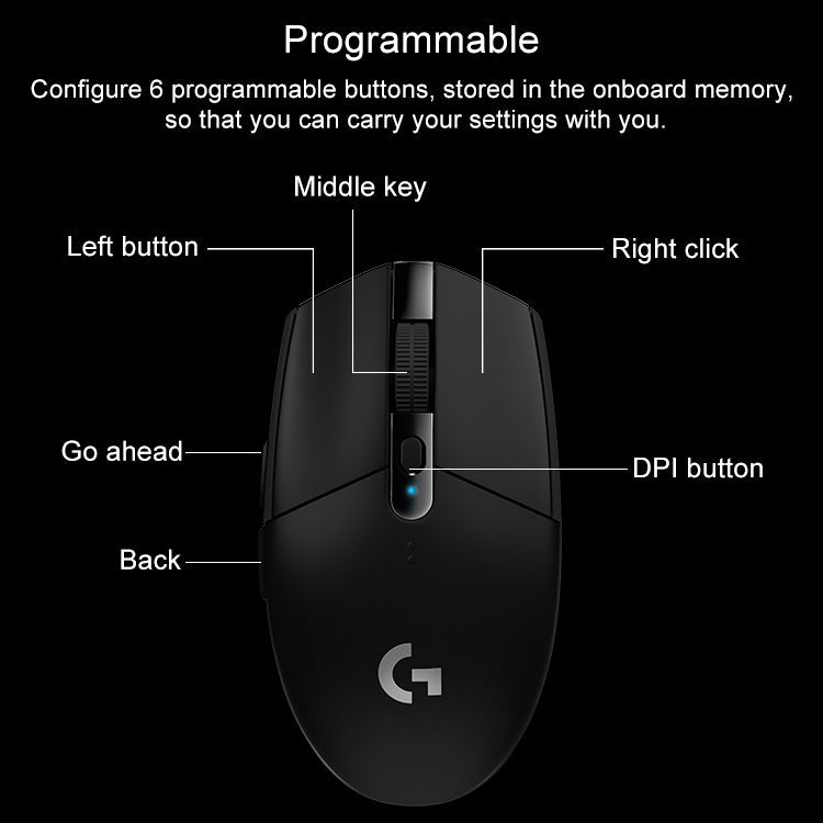 Logitech G304 LIGHTSPEED 12000 DPI 6 Programmable Buttons HERO Sensor Wireless Gaming Mouse – Durable Build, Easy to Use