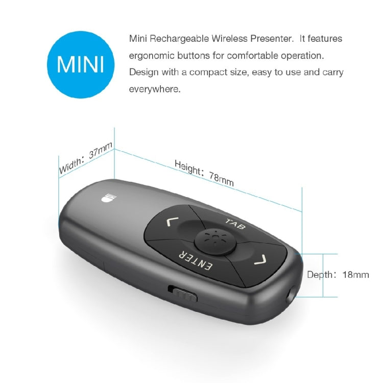 Doosl DSIT011 2.4GHz Mini Rechargeable PowerPoint Presentation Remote Control, Control Distance: 100m(Black) – Durable Build, Easy to Use