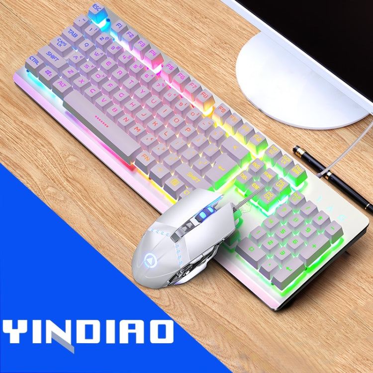 YINDIAO K002 USB Wired Mechanical Feel RGB Backlight Keyboard + Optical Silent Mouse Set, RGB Backlight / Silent / Black, RGB Backlight / White – Durable Build, Easy to Use RGB Backlight White White
