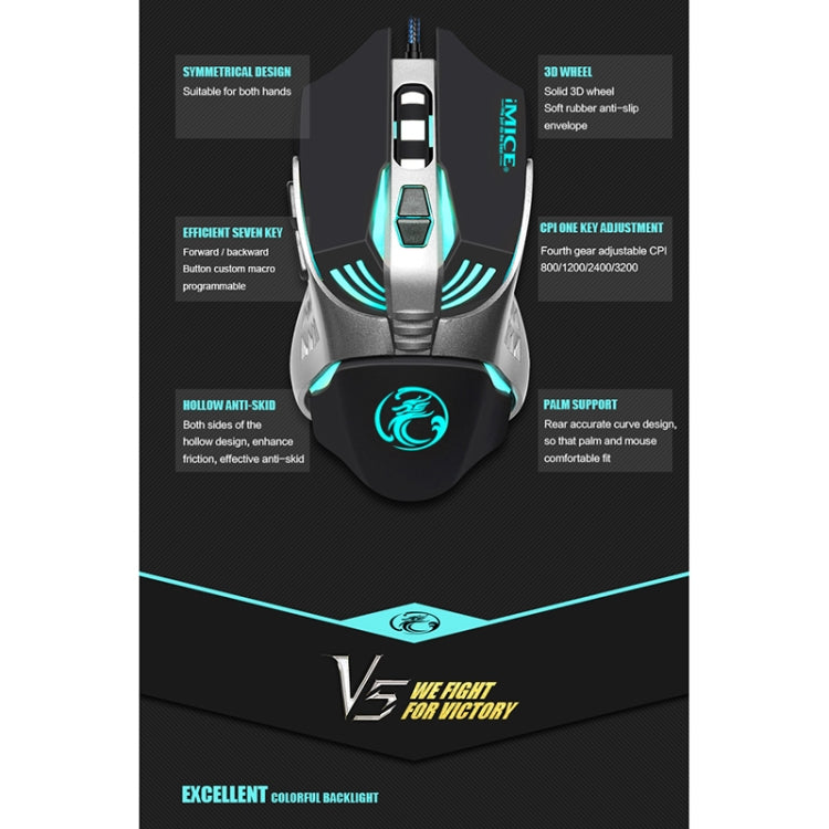 iMICE V5 USB 7 Buttons 4000 DPI Wired Optical Colorful Backlight Gaming Mouse for Computer PC Laptop, V5 (White) – Durable Build, Easy to Use