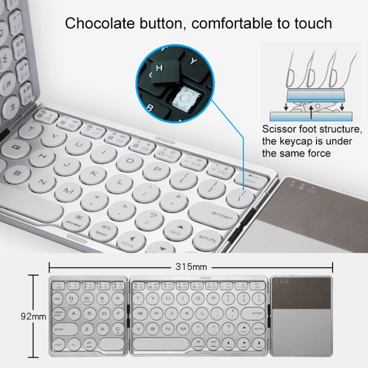 GK408 Three-fold Rechargeable Wireless Bluetooth Keyboard with Touchpad, Support Android / IOS / Windows – Bluetooth