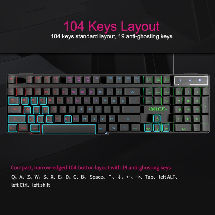 iMICE AK-600 Wired USB Floating Keycap Characters Glow Backlit Gaming Keyboard, Glow Backlit (Black) – Waterproof, Non-slip
