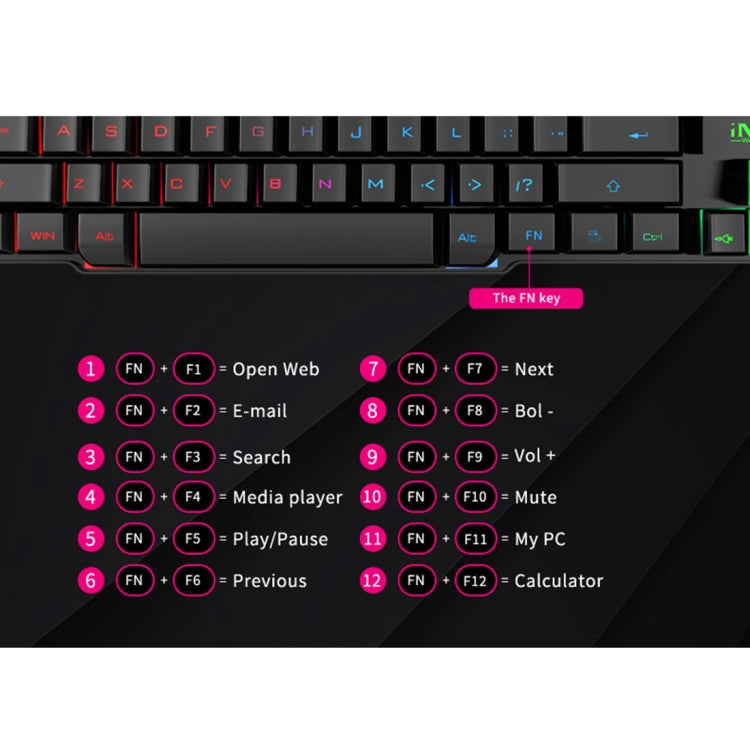 iMICE AK-600 Wired USB Floating Keycap Characters Glow Backlit Gaming Keyboard, Glow Backlit (Black) – Waterproof, Non-slip