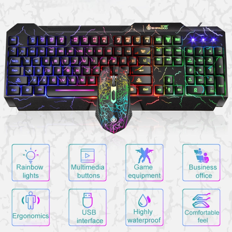 SHIPADOO D620 104-key Wired RGB Color Cracked Backlight Gaming Keyboard Mouse Kit for Laptop, PC – Wear-resistant, Non-slip