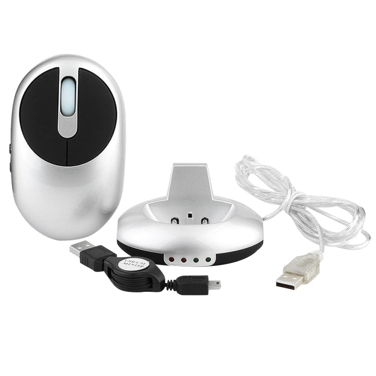 MZ-012 2.4G 1200 DPI Wireless Rechargeable Optical Mouse with 3 Ports USB HUB / Charging Dock – Durable Build, Easy to Use Silver