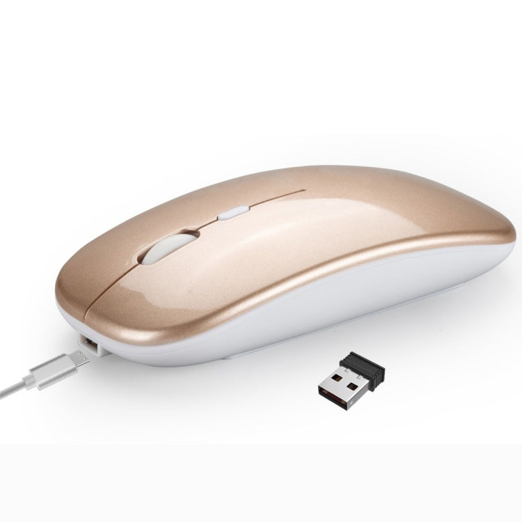 HXSJ M90 2.4GHz Ultrathin Mute Rechargeable Dual Mode Wireless Bluetooth Notebook PC Mouse – Bluetooth Gold