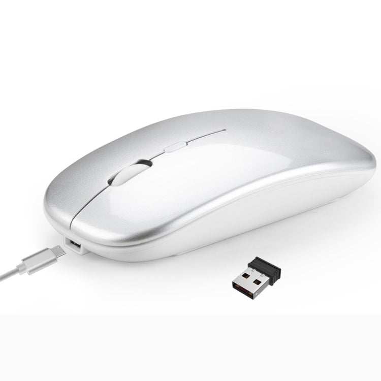 HXSJ M90 2.4GHz Ultrathin Mute Rechargeable Dual Mode Wireless Bluetooth Notebook PC Mouse – Bluetooth Silver
