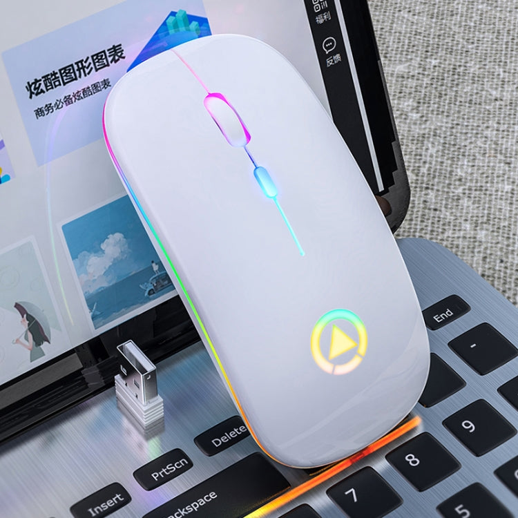 YINDIAO A2 2.4GHz 1600DPI 3-modes Adjustable RGB Light Rechargeable Wireless Silent Mouse, Rechargeable ver. – Durable Build, Easy to Use Rechargeable ver. White