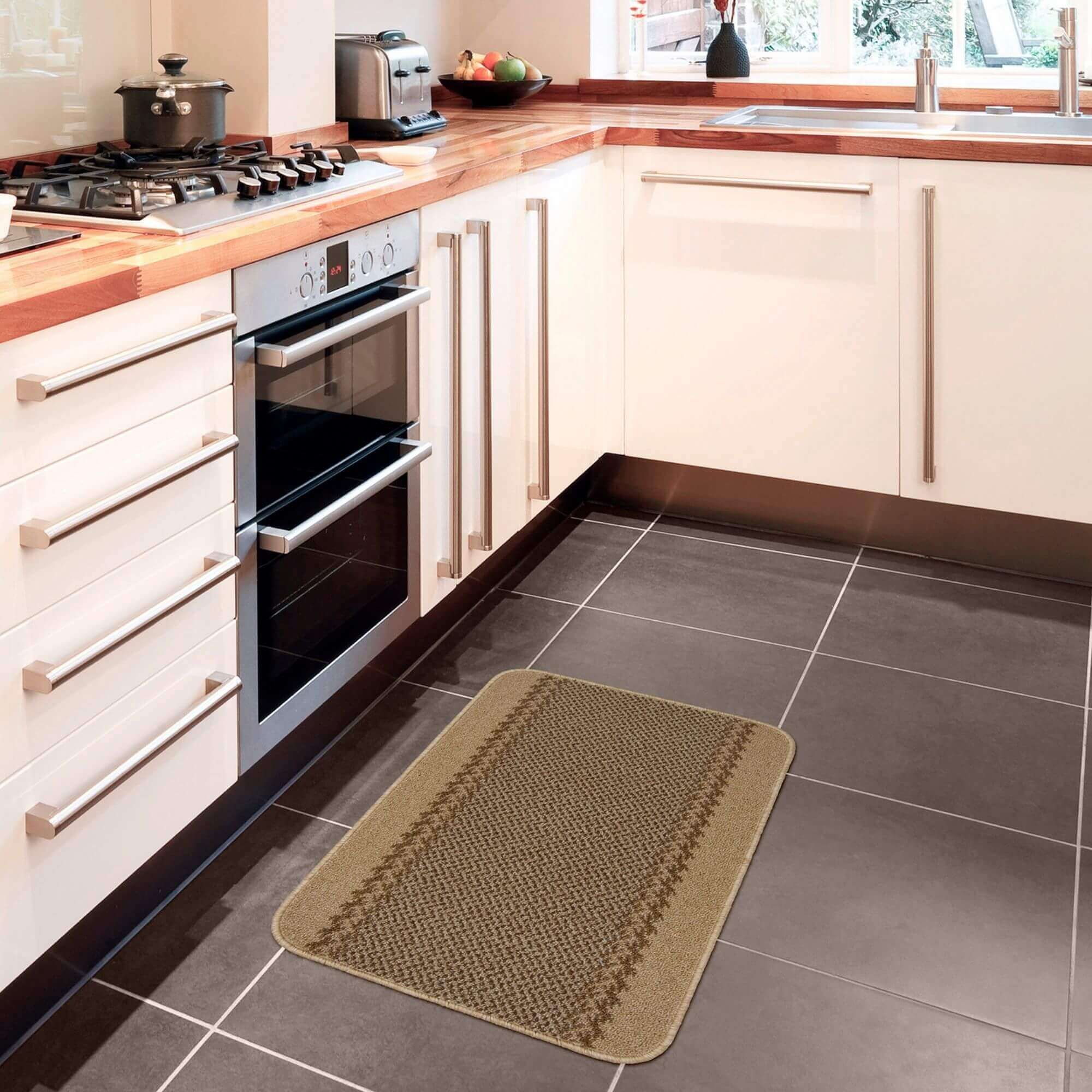Washable Bordered Beige Rug