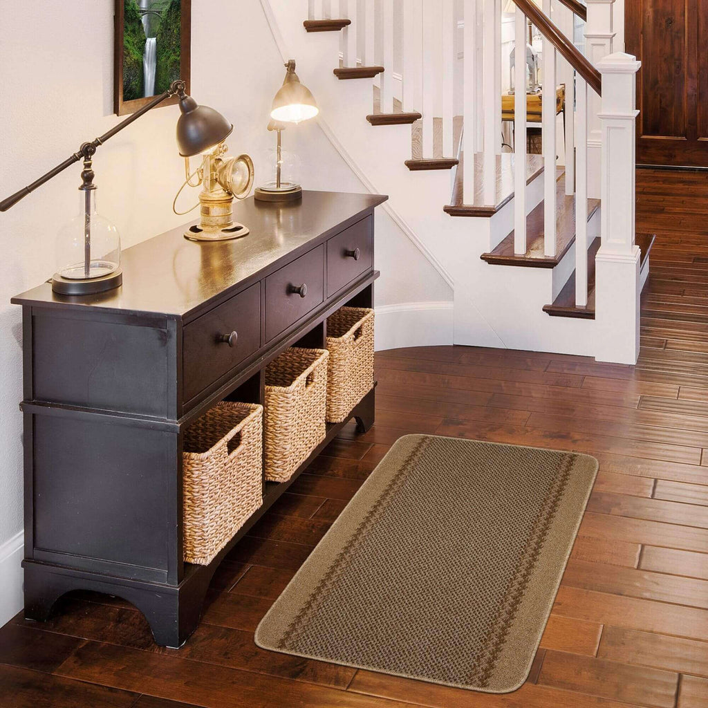 Washable Bordered Beige Rug