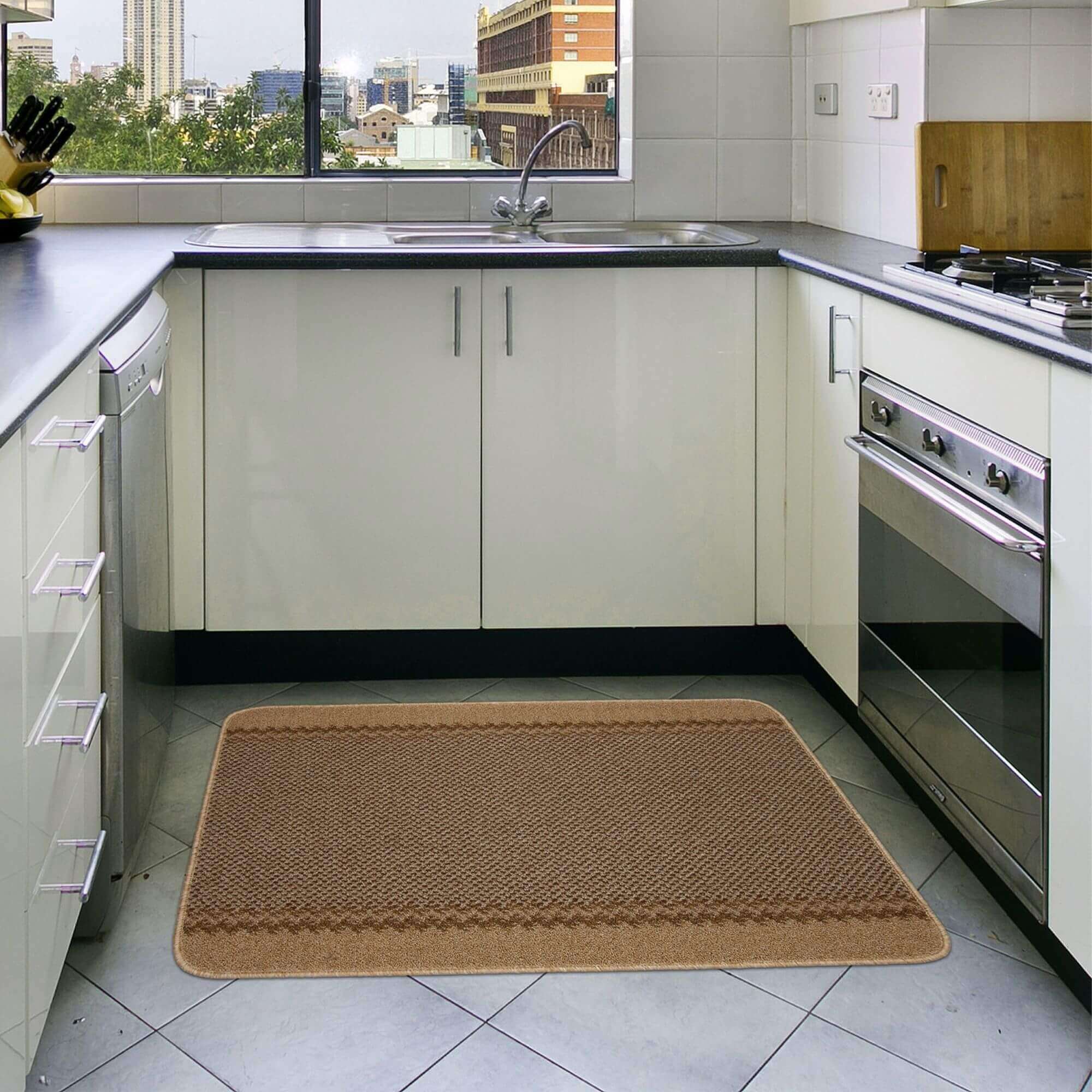 Washable Bordered Beige Rug